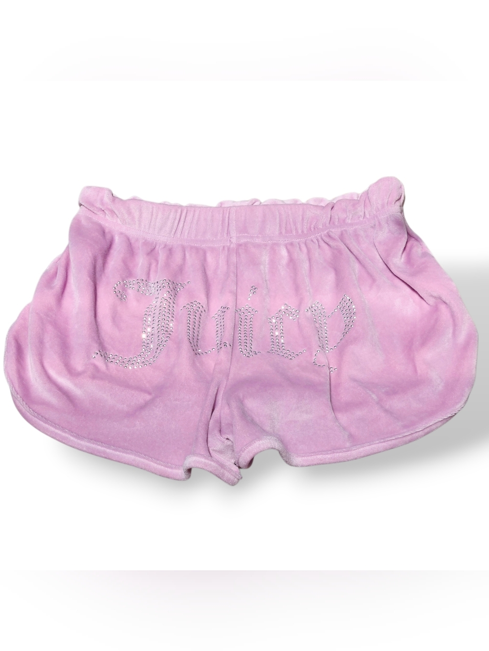 Juicy Couture Lavendar Pink Rouched Top High Side Velour Silver Rhinestone Short
